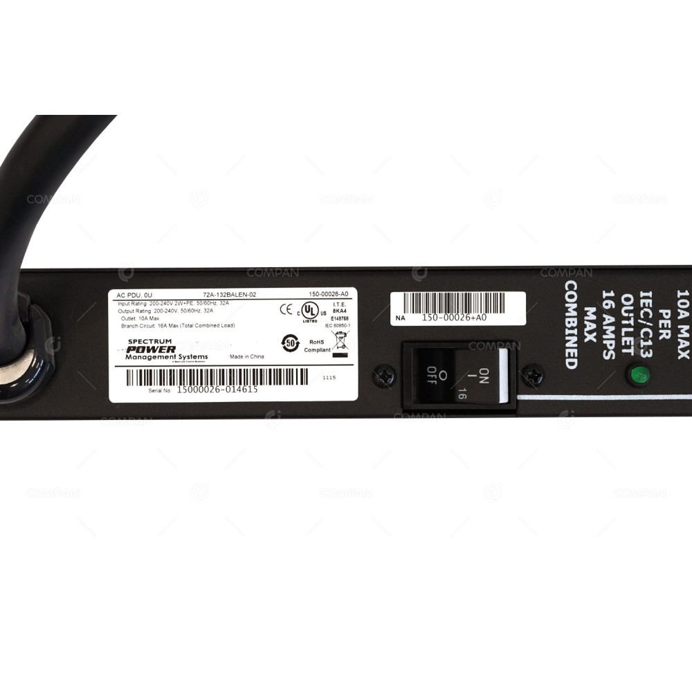 150-00026 NETAPP SPECTRUM PDU SINGLE-PHASE 16A PLUG 12X C13 SOCKETS